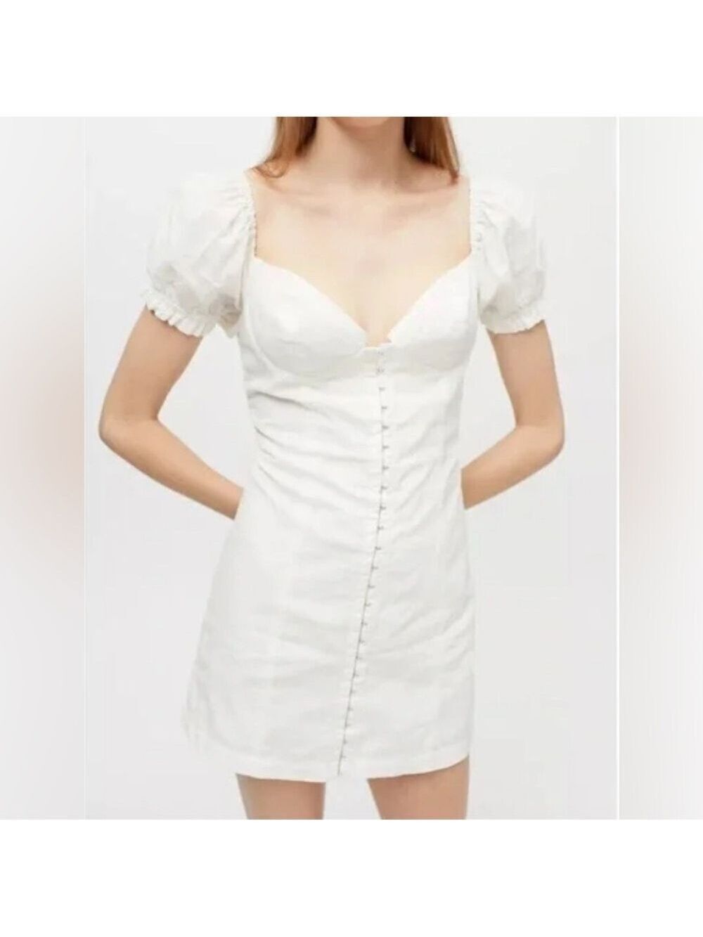 Urban Outfitters White corset hook eye cotton Puff Sleeve Mini Dress medium